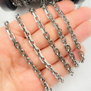 Oxidized Shinny Sterling Silver Rectangle Diamond Cut Heavy Cable